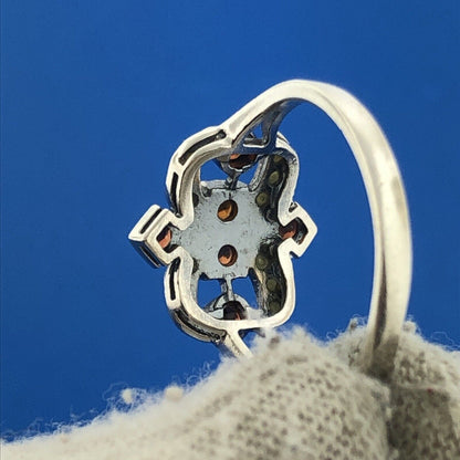 Vintage Sterling Silver 925 Orange Crystal Seed Pearl Fleur De Lis Ring
