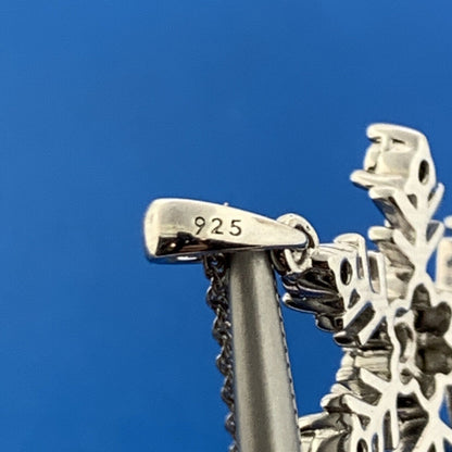 Desinger SUN 925 Sterling Silver Diamond Starburst Snowflake Pendant Necklace