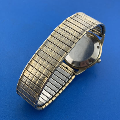 Mid Century Zodiac 10K Gold Filled Autographic Mens Flex Band Wrist Watch Runs