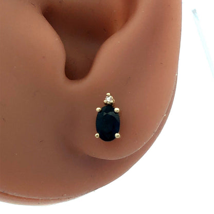 Designer ARJC 14K Yellow Gold Oval Blue Sapphire Diamond Stud Earrings