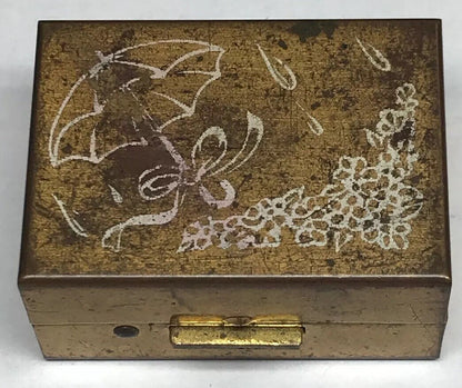 Vintage Gold Tone Ribbed Metal Rainy Day Jewelry Case Trinket Box