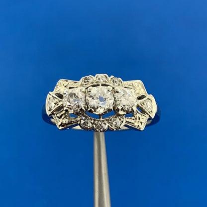 Designer 18K White Gold Diamond Miners Cut Trio w/Accents Engagement Ring