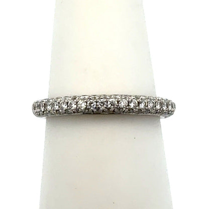 Designer IB 14K White Gold 3 Row Pave Diamond Wedding Anniversary Band Ring