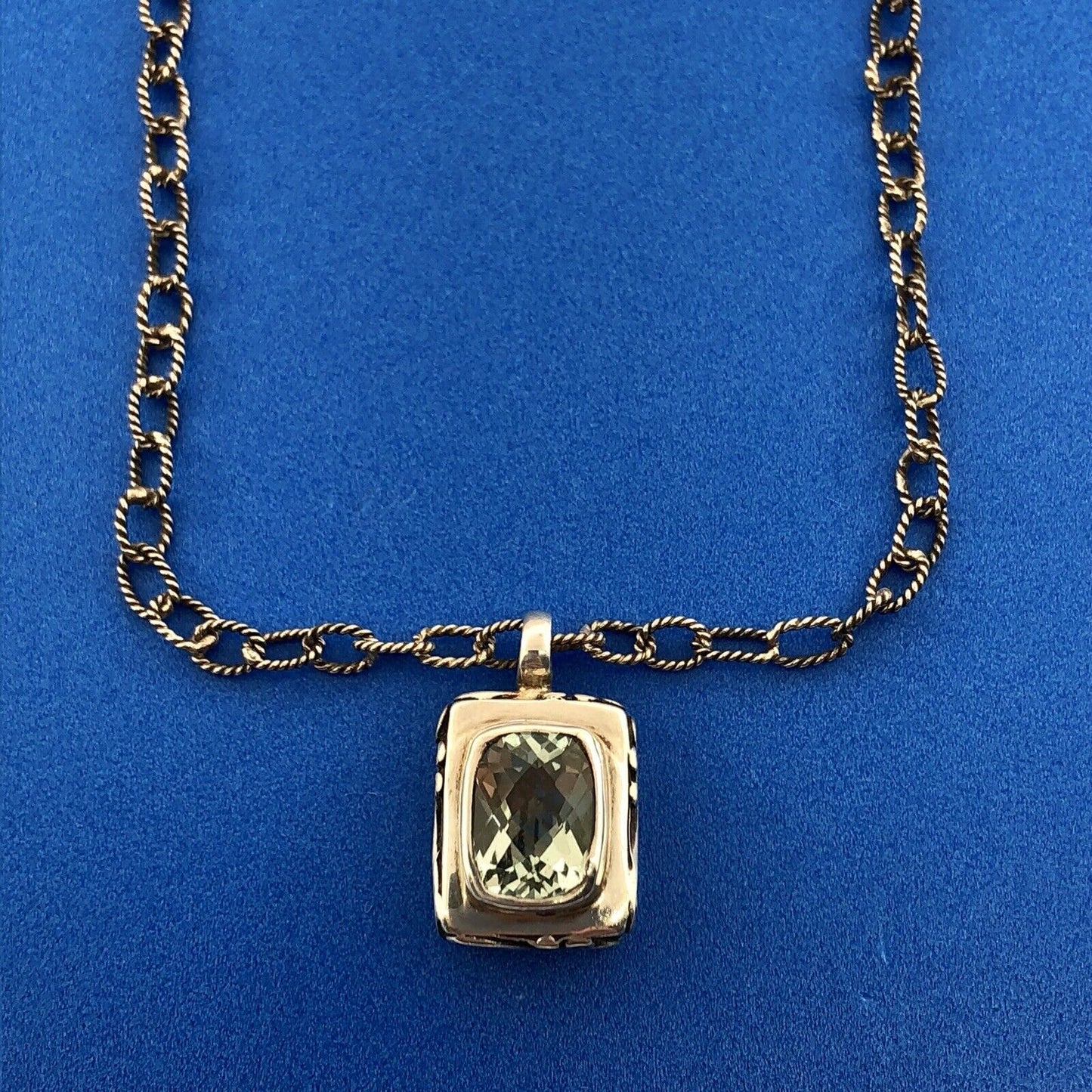 Sara Blaine Sterling Silver 925 Signature Lace Green Amethyst Designer Necklace