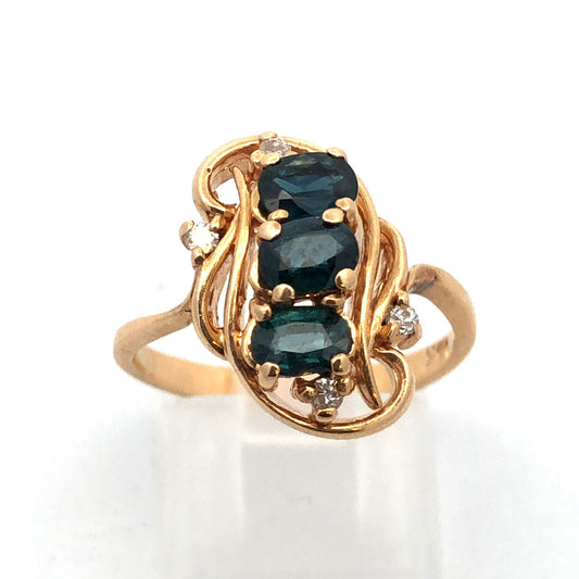 Vintage 14K Yellow Gold Sapphire Diamond Anniversary Birthstone Cocktail Ring