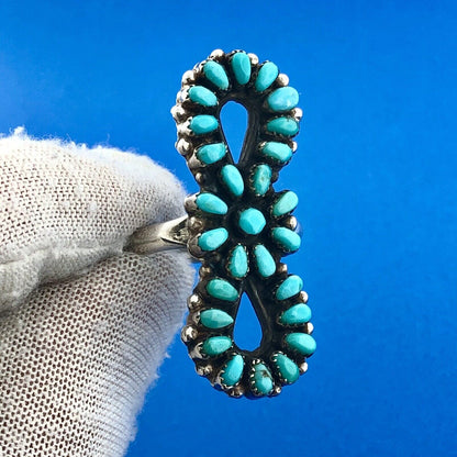 Native American Unsigned 925 Sterling Silver Turquoise Statement Finger Ring