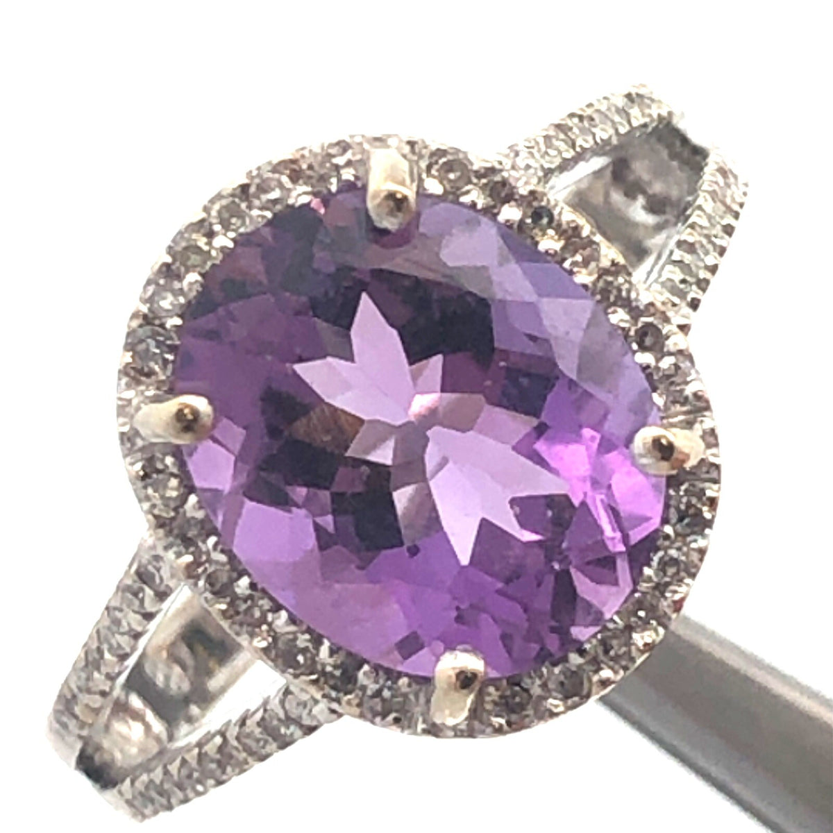Designer 14K White Gold Oval Amethyst Diamond Halo Wedding Engagement Ring