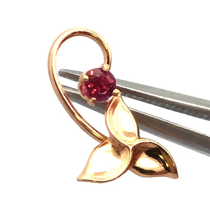 Designer PPC 14K Yellow Gold Ruby Floral Scroll Stud Earrings