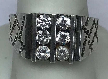 Native American Artisan Sterling Silver Cubic Zirconia CZ Unisex Statement Ring