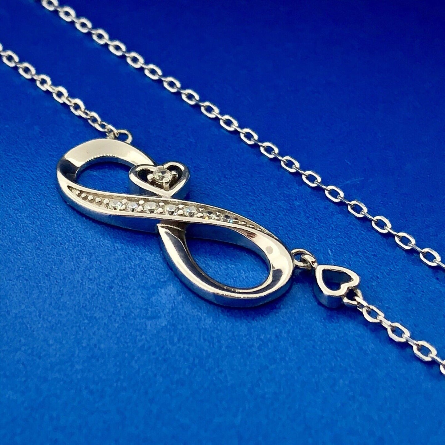 Lovely Sterling Silver 925 Diamond Infinity Eternity Figure 8 Heart Necklace