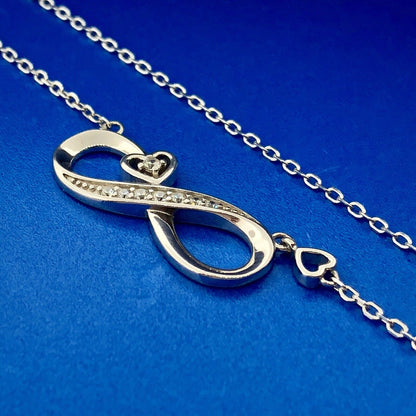 Lovely Sterling Silver 925 Diamond Infinity Eternity Figure 8 Heart Necklace