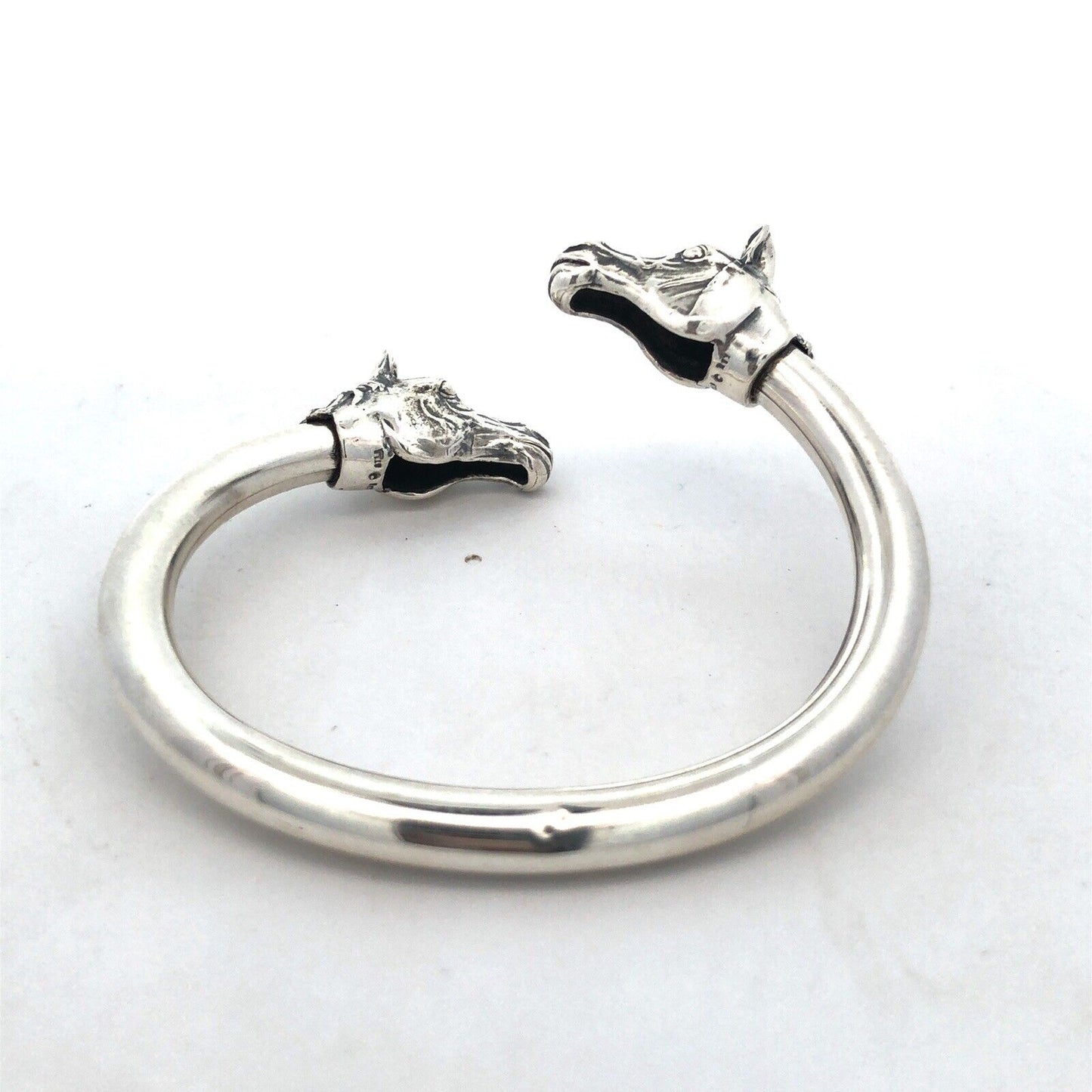 Designer 925 Sterling Silver Horse Head Equine Bypass Open Cuff Bracelet