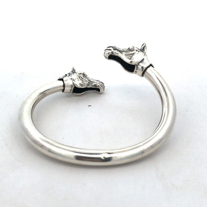 Designer 925 Sterling Silver Horse Head Equine Bypass Open Cuff Bracelet