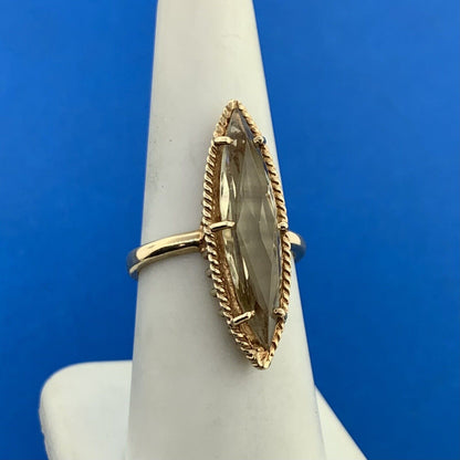 Esemco 10K Yellow Gold Marquise Prasiolite/Green Amethyst Statement Ring