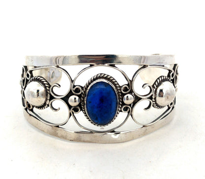 Designer Iguala Mexico 925 Sterling Silver Blue Glass Statement Cuff Bracelet