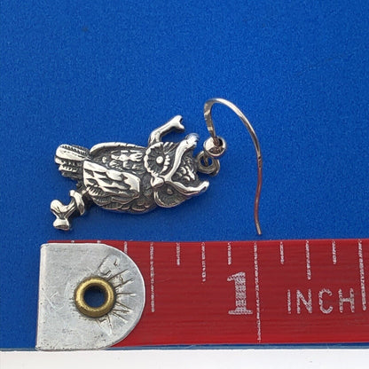 Stunning Sterling Silver 925 Detailed Night Owl Bird Dangle Hook Earring
