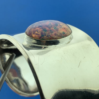 Vintage 925 Sterling Silver Opal Doublet Statement Cuff Bracelet