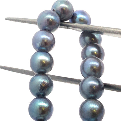 Retro 10K Yellow Gold Gray Peacock Pearl Wedding Bridal Pearl Necklace