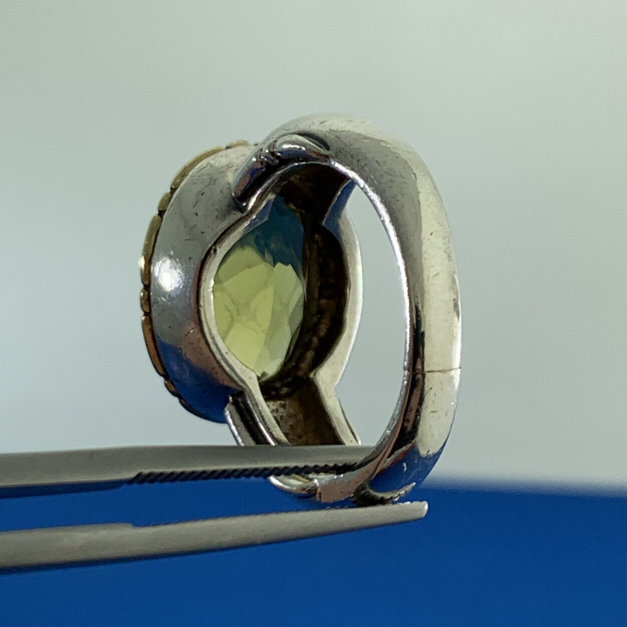 Designer Sterling Silver 18K Yellow Gold Oval Peridot Statement Cocktail Ring