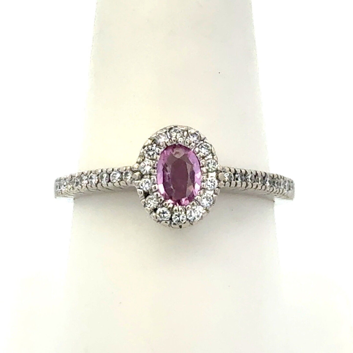 Designer B & G 14K White Gold Pink Sapphire Diamond Anniversary Cocktail Ring