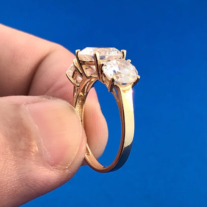 Stunning 14K Yellow Gold Cubic Zirconia CZ Round Trio Statement Engagement Ring