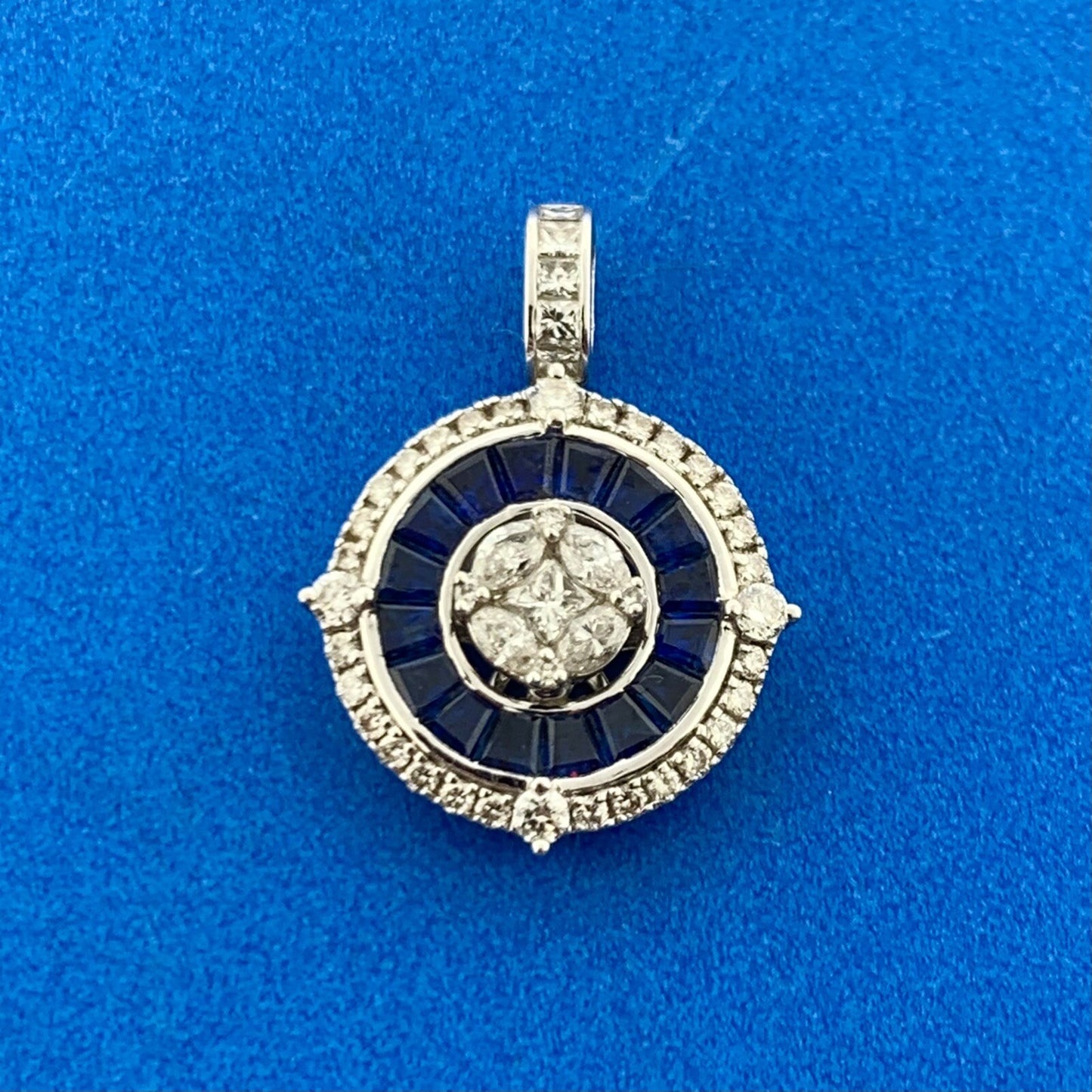 14K White Gold Diamond Sapphire Anniversary Infinity Eternity Pendant