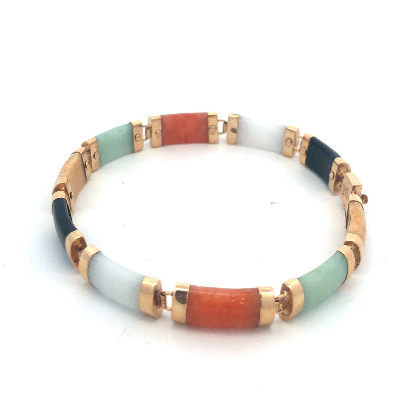 Designer MP 10k Yellow Gold Elongated Cabochon Multi-Stone 7.25" Panel Bracelet