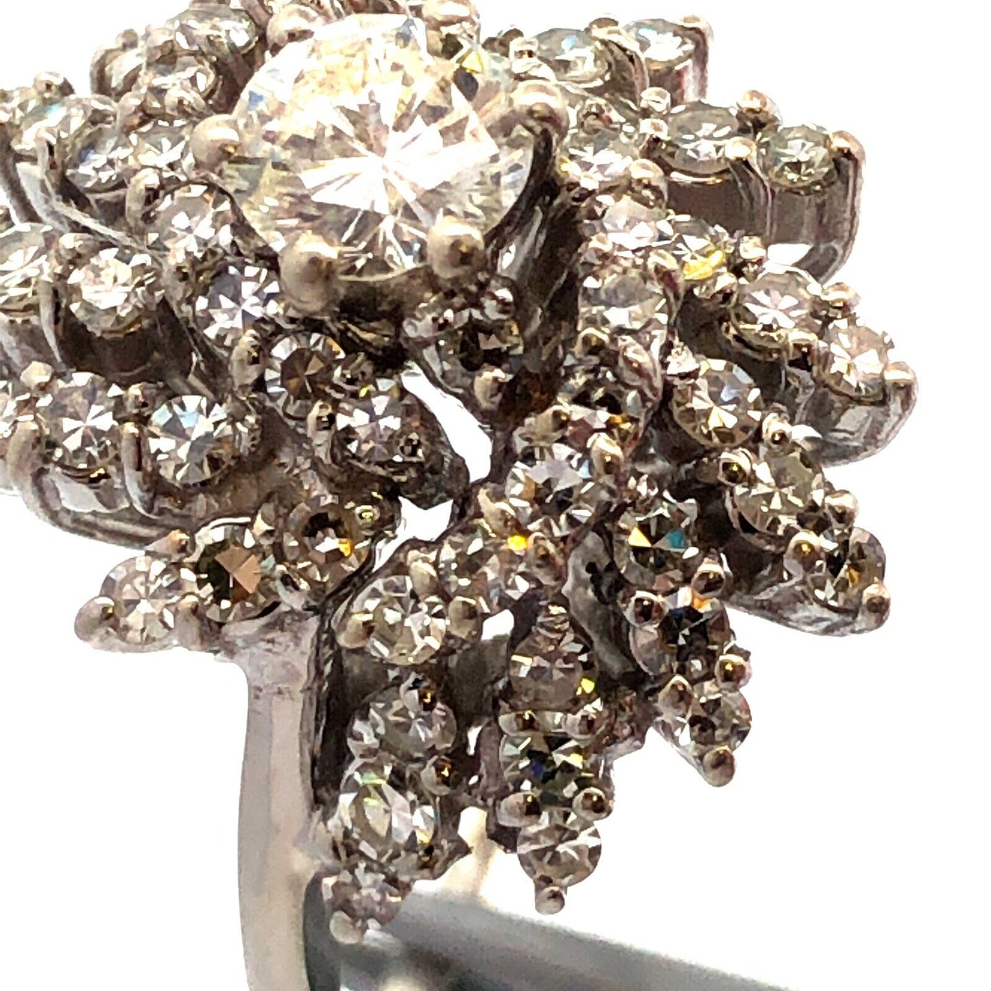 Vintage CRC 14K White Gold Round Diamond Waterfall Statement Cocktail Ring