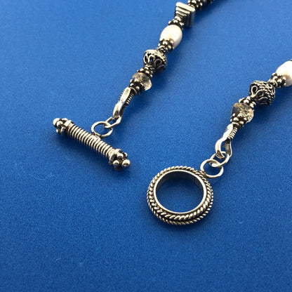 Artisan Sterling Silver 925 Pearl Crystal Bead Toggle Bracelet
