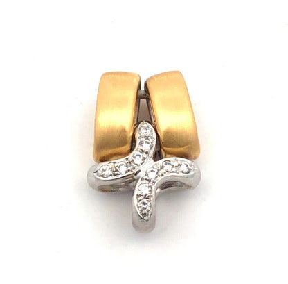 14K Yellow White Gold Diamond X Criss Cross Two-Tone Modernist Charm Pendant