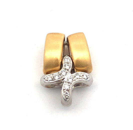 14K Yellow White Gold Diamond X Criss Cross Two-Tone Modernist Charm Pendant