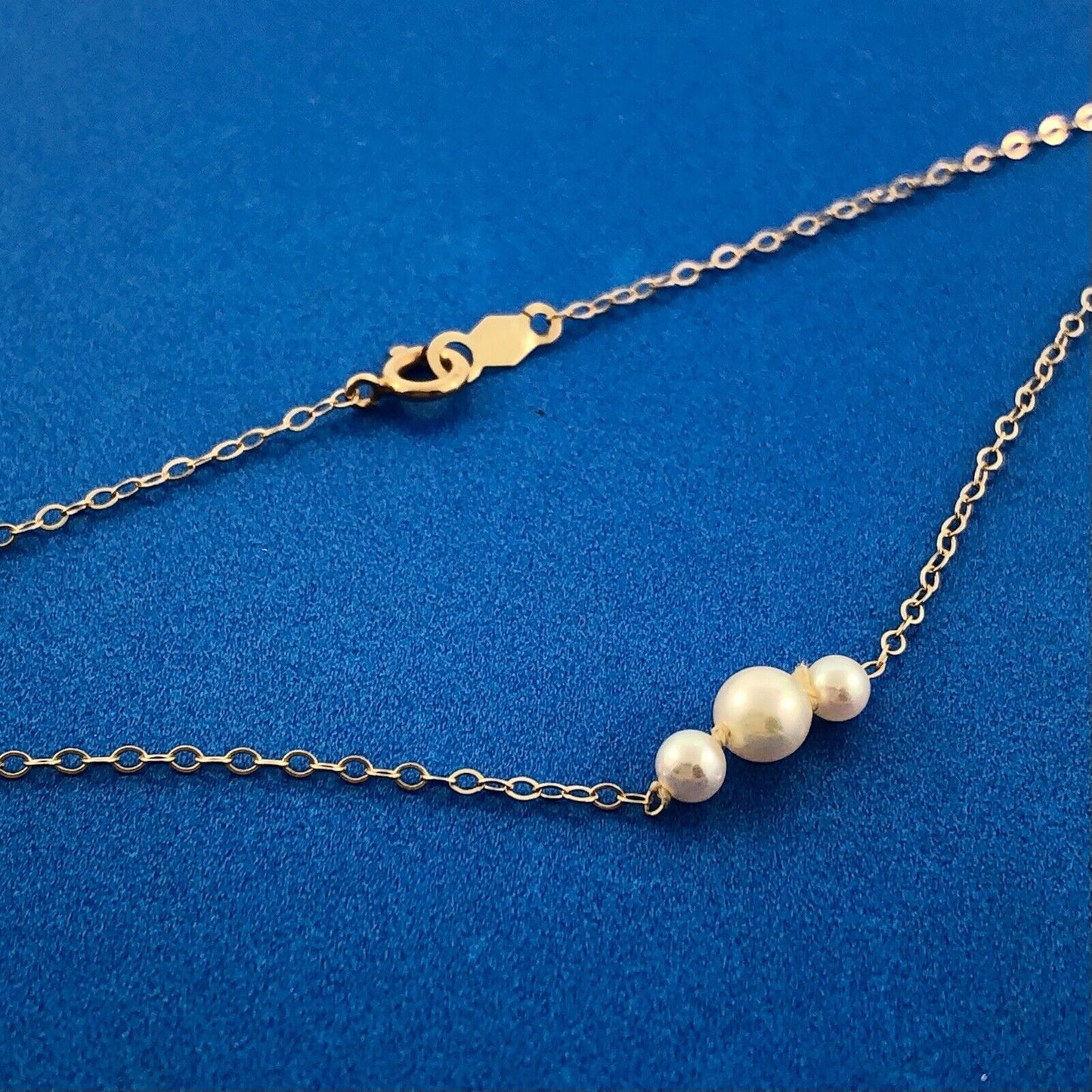 14K Yellow Gold Pearl Trio Wedding Anniversary June Bridal Petite Link Necklace