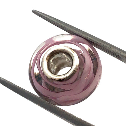 Designer Chamilia Sterling Silver Pink Swirl Murano Glass Slide Bracelet Charm