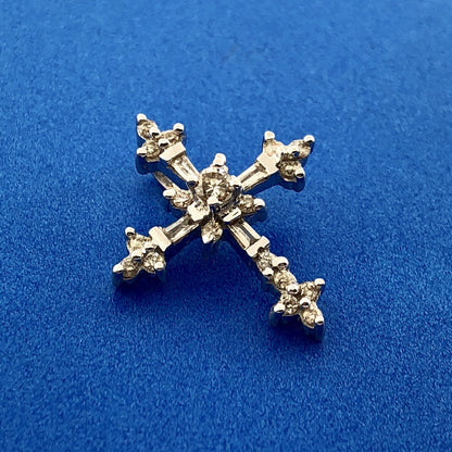 14K White Gold Diamond Encrusted Cross Easter Communion Bible Religious Pendant