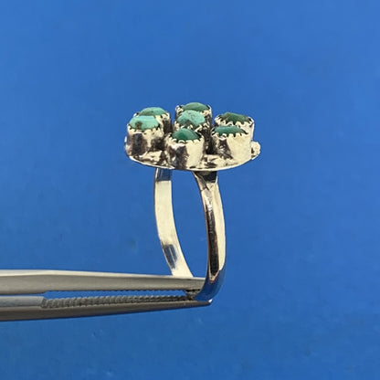 Stunning Sterling Silver 925 7 Green Turquoise Stone Circle Cluster Ring Size 4