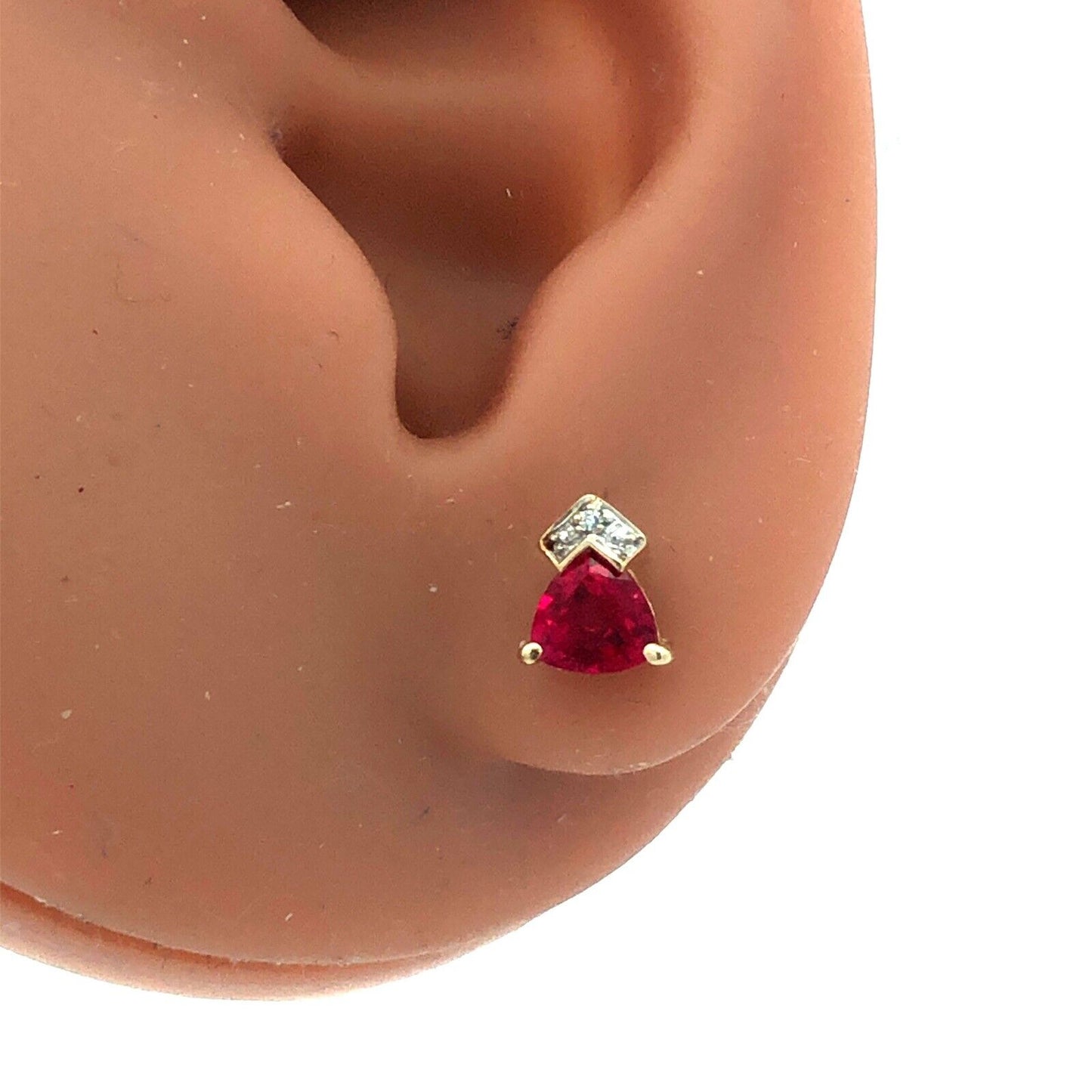 Designer 10K Yellow Gold Trillion Ruby Diamond Accent Stud Earrings
