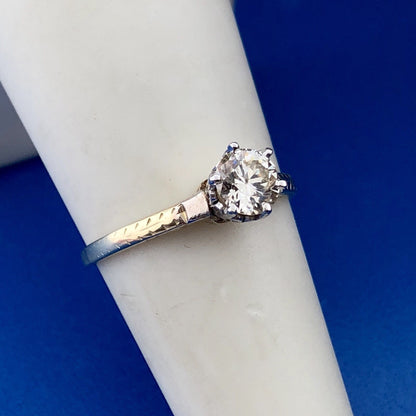 Art Deco Art Nouveau 14K Yellow White Gold Diamond Solitaire Engagement Ring