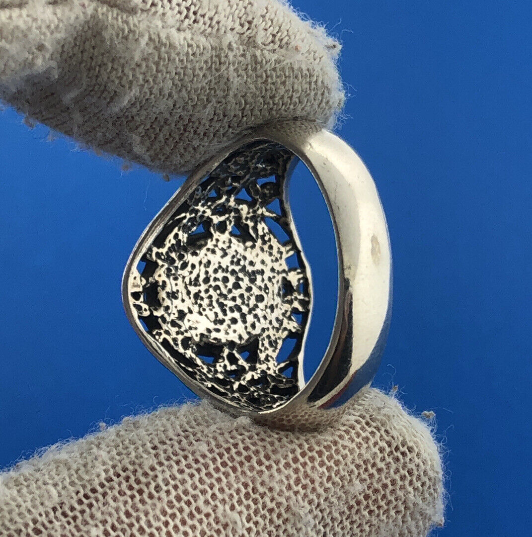 Designer MG Sterling Silver 925 Oval Coral Open Scroll Statement Cocktail Ring