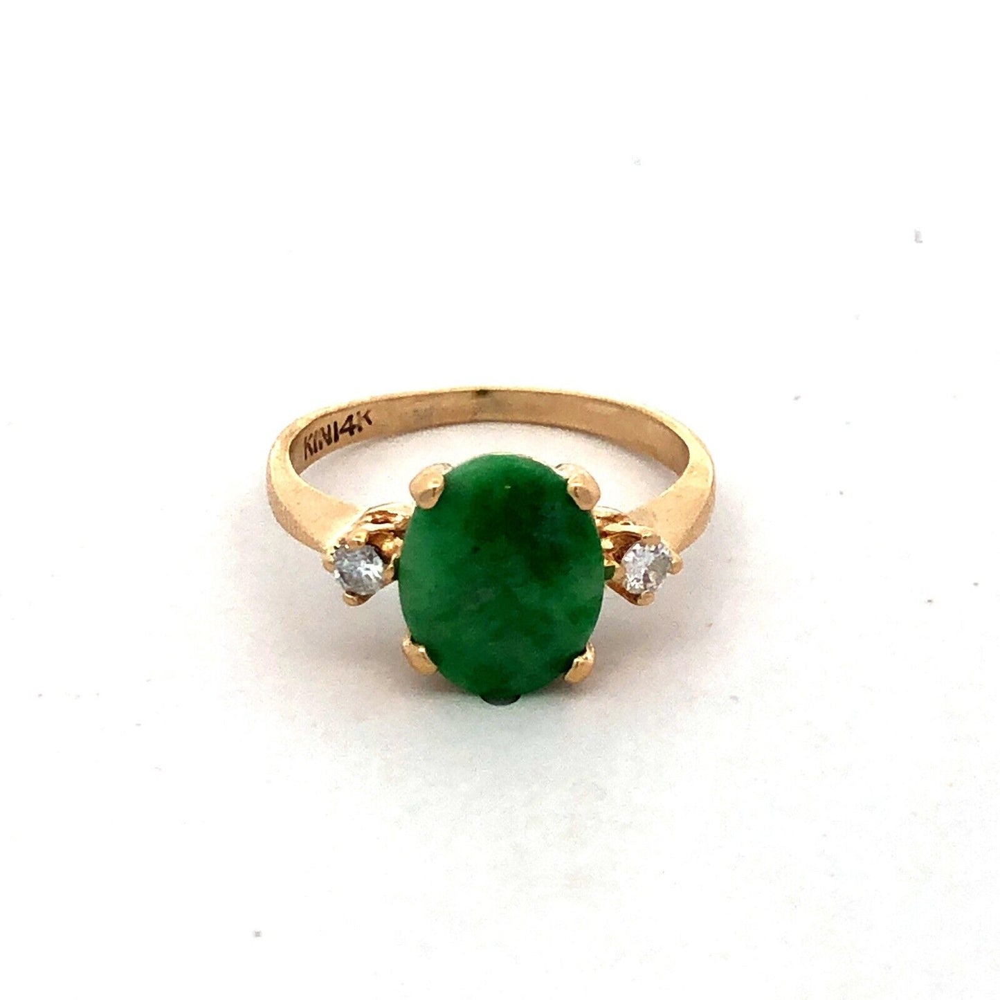 Designer KIN 14K Yellow Gold Oval Green Jade Round Diamond Accents Ring
