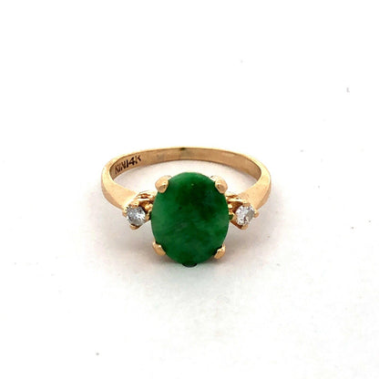 Designer KIN 14K Yellow Gold Oval Green Jade Round Diamond Accents Ring