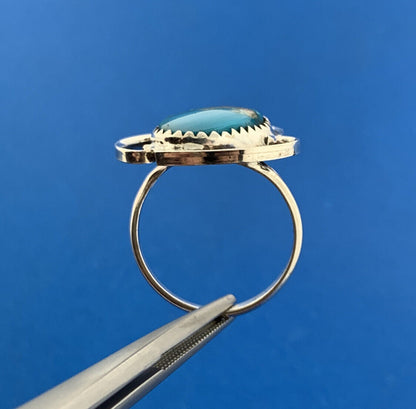 Vintage 925 Sterling Silver Oval Turquoise Cabochon Modernist Ring
