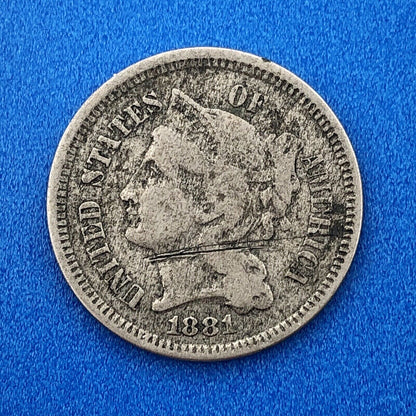 1881 P Nickel Three Cent Piece 3c Better Key Rare Scarce Philadelphia Coin