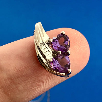 Designer 10K White Gold Amethyst Diamond February Anniversary Occasion Necklace