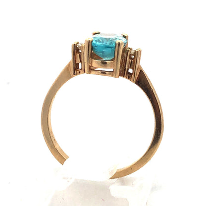 14k Yellow Gold Oval Blue Topaz Ring with Diamond Accents