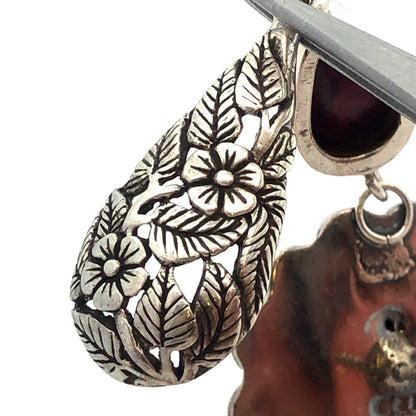 Designer CII Mexico 925 Sterling Silver Pear Ruby Floral Dangle Stud Earrings