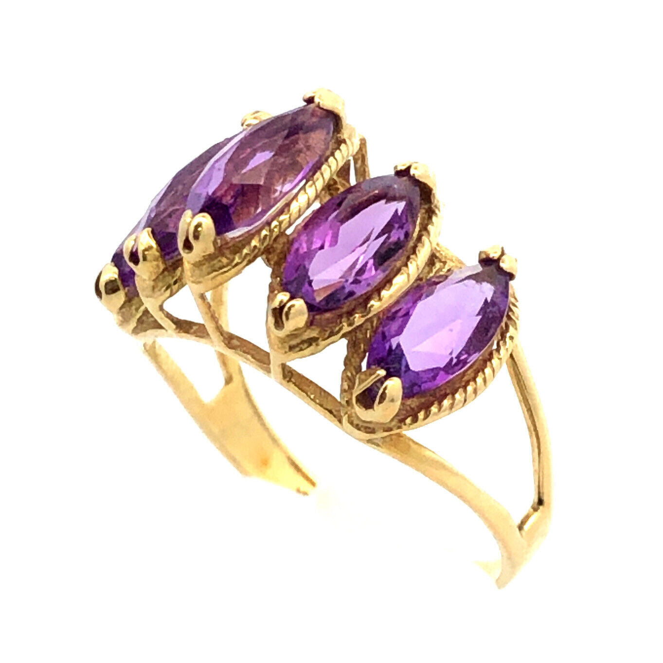 Vintage 14K Yellow Gold Marquise Amethyst Statement Ring