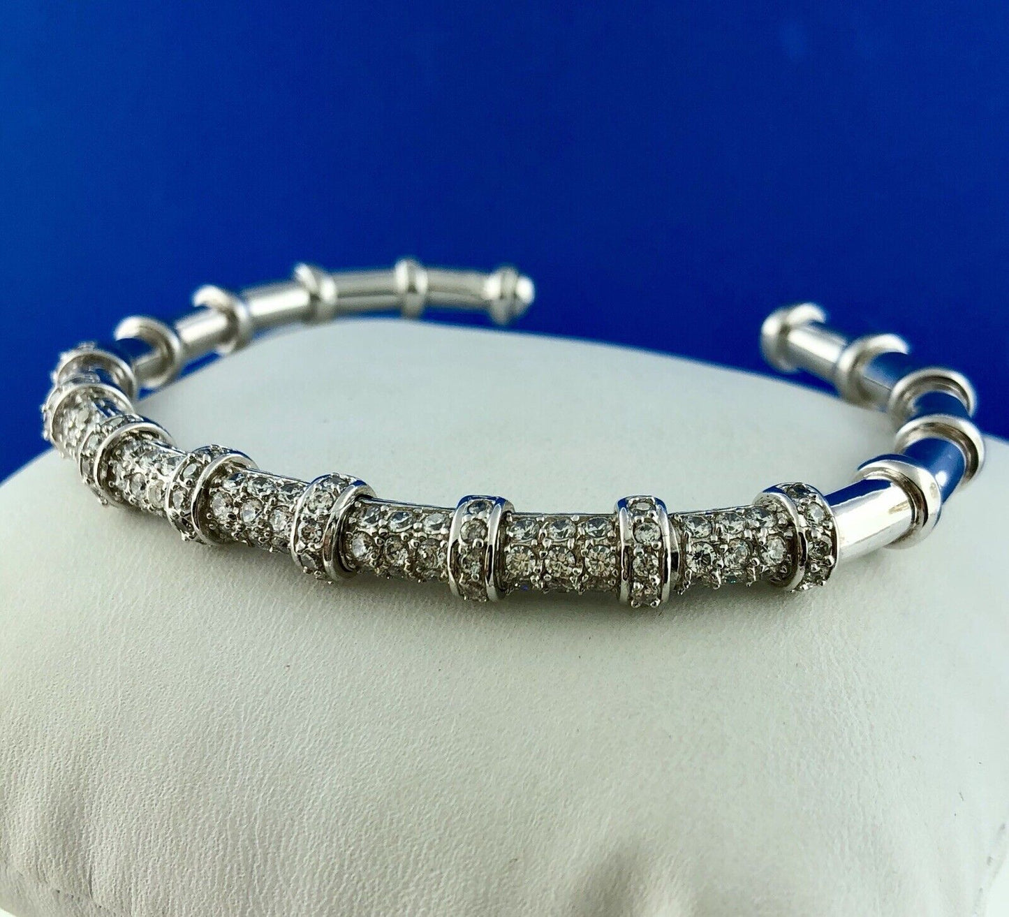 Joe Esposito ESPO Sterling Silver 925 Cubic Zirconia CZ Flexible Cuff Bracelet