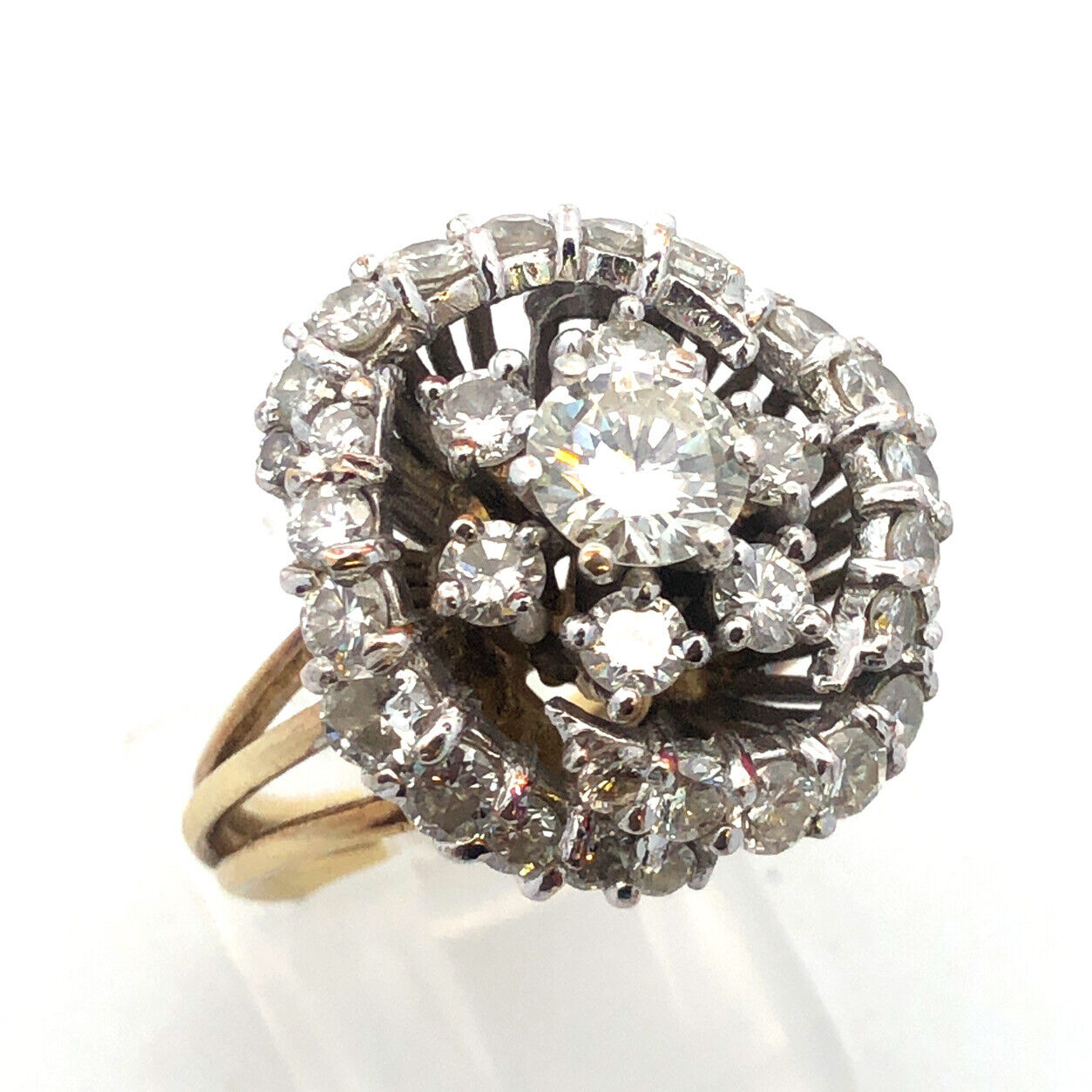 Stunning 14K Yellow Gold Diamond Floral Cluster Rose Statement Anniversary Ring
