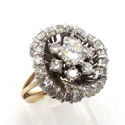Stunning 14K Yellow Gold Diamond Floral Cluster Rose Statement Anniversary Ring