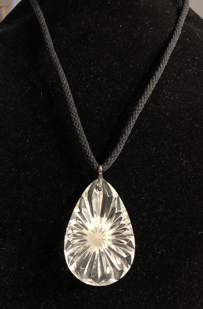 Vintage Waterford Hand Blown Crystal Pear Pendant Original Box COA Necklace
